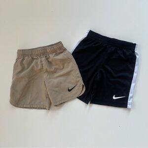 Nike Dri-Fit Little Boys Tan Black Athletic Sport Shorts Size 4-6 LOT OF TWO